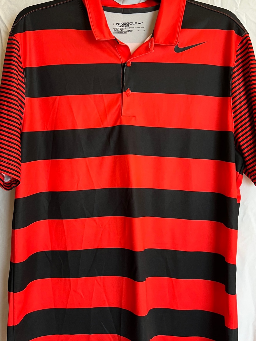 Nike Men's Red and Black Striped Polo Golf Shirt